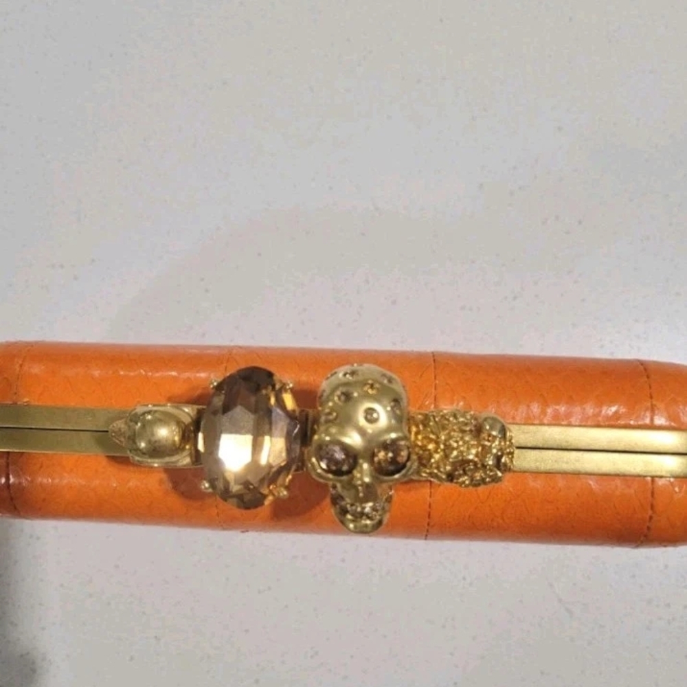($2545 Retail) ALEXANDER MCQUEEN Orange Python Knuckle Box Clutch Bag - Picture 2 of 5